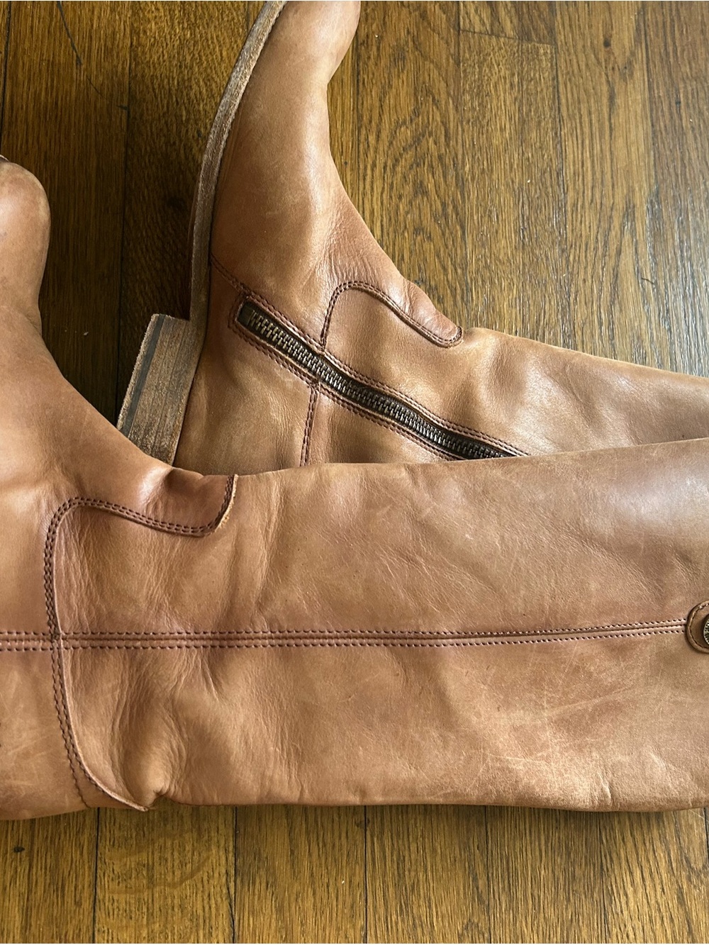 Frye Women's Tall Leather Zip Riding Boots in Cognac Brown - Picture 5 of 9